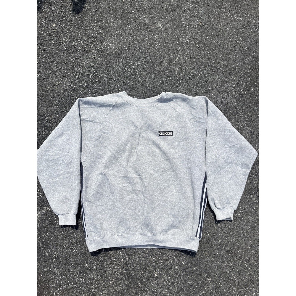 Vintage Three Stripes Adidas Pullover Grey Sweater Size XL